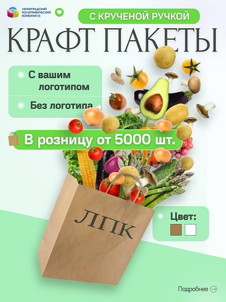 Крафт пакеты с кручеными ручками с печатью от 5000 шт